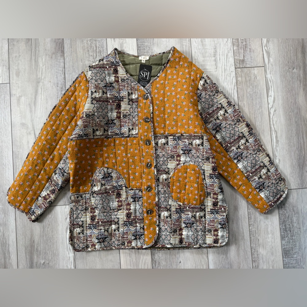 ✨NWT- POL Quilted Floral Patchwork Color Block Shacket size m/l - Picture 9 of 11